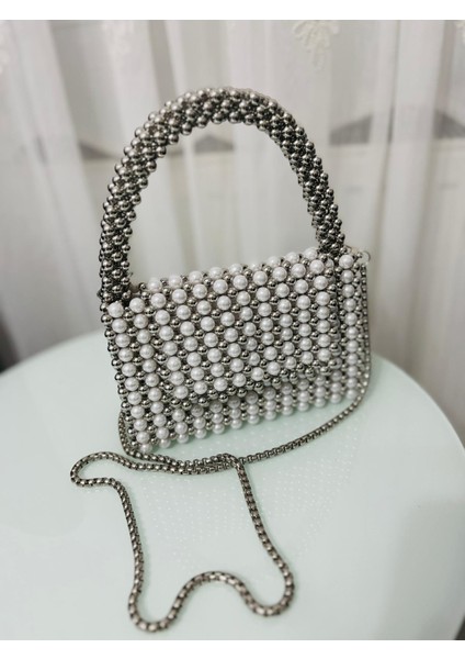 Kadın Abiye Çanta Inci Taşlı Boncuk Elişi Çanta Kristal Beyaz Boncuklu Çanta, Beyaz İnci Boncuklu Çanta Çanta Omuz Çantası, Kristal Çanta, Beyaz inci Akşam Çantası, Boncuklu Çanta, Gelin Çantası modelleri