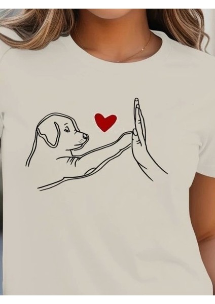 Kadın Kısa Kollu Bisiklet Yaka Köpek Baskılı Viskon Bluz