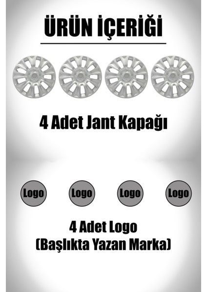Renault Kangoo Trafic Master 16" Inç Uyumlu 4 Adet 1 Takım Gri Kırılmaz Jant Kapağı