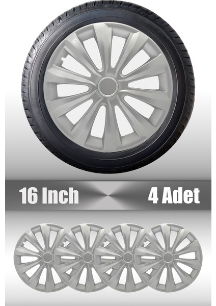 Renault Kangoo Trafic Master 16" Inç Uyumlu 4 Adet 1 Takım Gri Kırılmaz Jant Kapağı