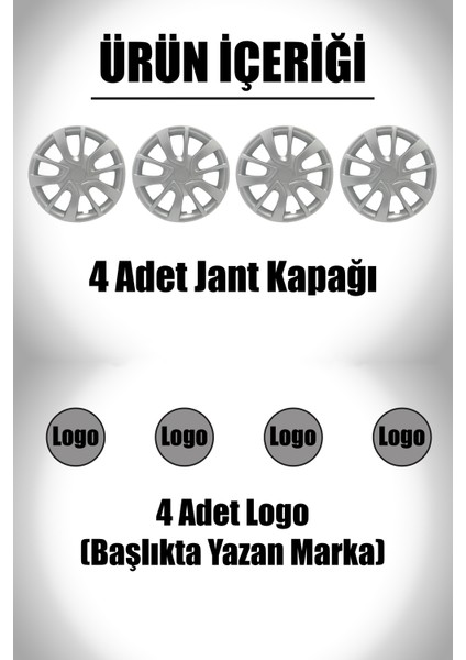 Fiat Egea 15" Inç Uyumlu 4 Adet 1 Takım Gri Kırılmaz Jant Kapağı