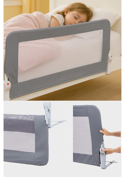Premium 150X65 cm Deri Kılıflı Yatak Bariyeri, Katlanır Yatak Korkuluğu, Gri fiyatları