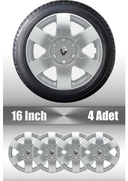 Renault Kangoo Trafic Master 16" Inç Uyumlu 4 Adet 1 Takım Gri Kırılmaz Jant Kapağı
