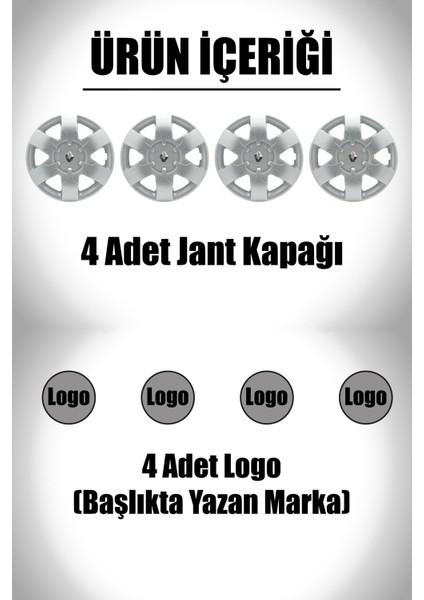 Renault Kangoo Trafic Master 16" Inç Uyumlu 4 Adet 1 Takım Gri Kırılmaz Jant Kapağı