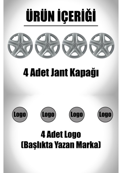 Renault Kangoo Trafic Master 16" Inç Uyumlu 4 Adet 1 Takım Gri Kırılmaz Jant Kapağı