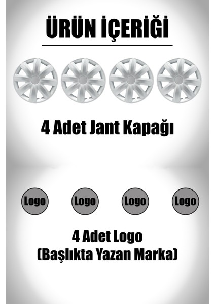 Fiat Doblo Fiorino 14" Inç Uyumlu 4 Adet 1 Takım Gri Kırılmaz Jant Kapağı