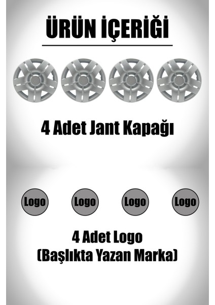 Opel Corsa Astra Vectra 14" Inç Uyumlu 4 Adet 1 Takım Gri Kırılmaz Jant Kapağı