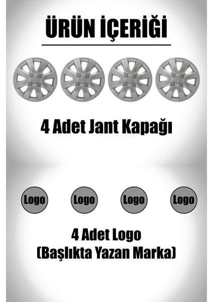 Mitsubishi Lancer Colt 14" Inç Uyumlu 4 Adet 1 Takım Gri Kırılmaz Jant Kapağı