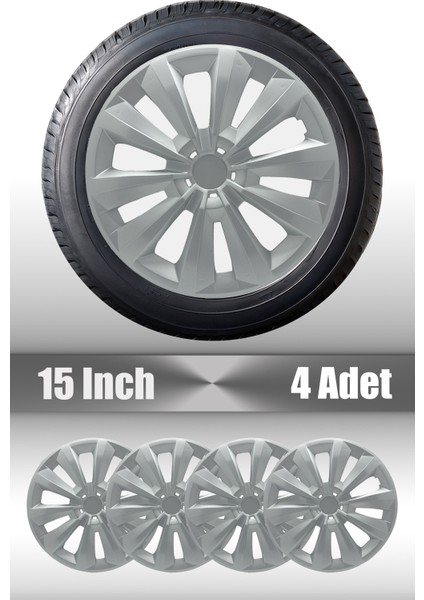 Peugeot 206 207 208 15" Inç Uyumlu 4 Adet 1 Takım Gri Kırılmaz Jant Kapağı
