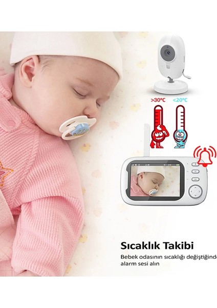 Gece Görüşlü Bebek Odası Kamera Sıcaklık Uyarısı Izleme Ekranı