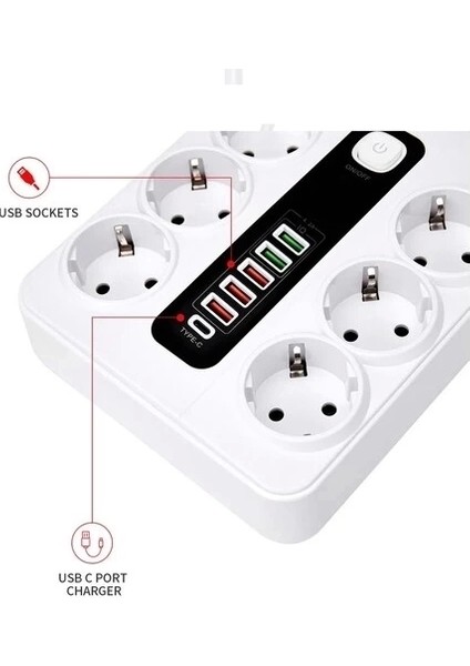 HP-H04 3000W 10AMPER 6’lı 2metre Uzatma Kablolu Çoklu Termal Akım Priz fırsatları