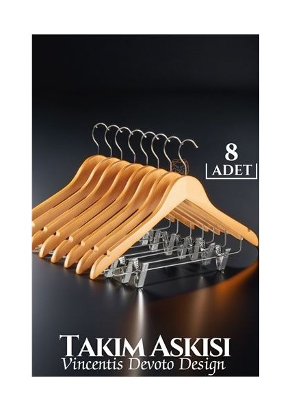 Takım Askısı Ceket Etek Pantolon Kıskaçlı 8 Adet Vincentis Devoto Design