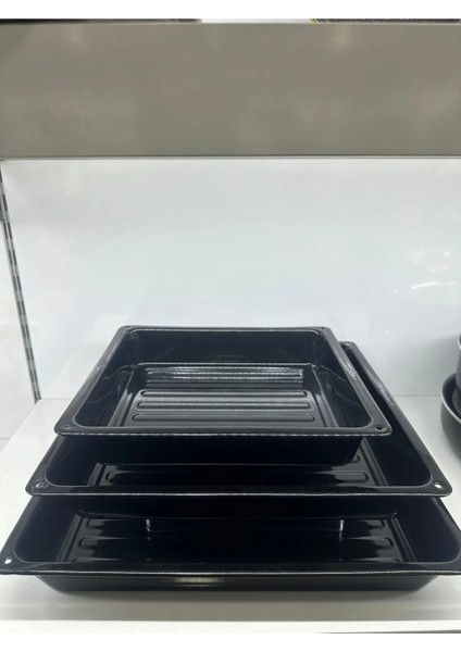 3 Lü Emaye Fırın Tepsisi Kare Siyah 48CM 38CM 26cm fiyatları