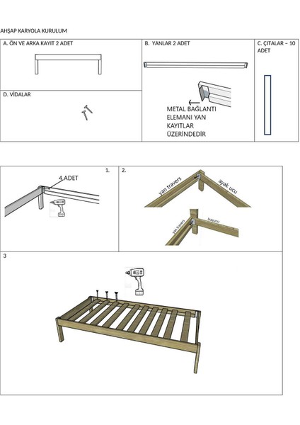 Doğal Masif Ahşap Butik Karyola Ceviz Renk Başlıksız 90X200 cm modelleri