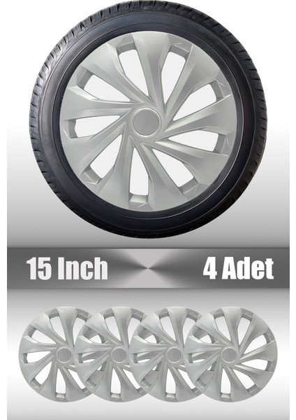 Toyota Yaris Auris Verso 15" Inç Uyumlu 4 Adet 1 Takım Gri Kırılmaz Jant Kapağı