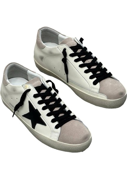 Golden Goose - Men’s Super‑star In White Leather White Black Nubuck Star - Erkek Sneaker Ayakkabı