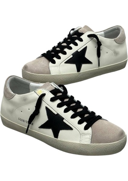 Golden Goose - Men’s Super‑star In White Leather White Black Nubuck Star - Erkek Sneaker Ayakkabı fiyatları