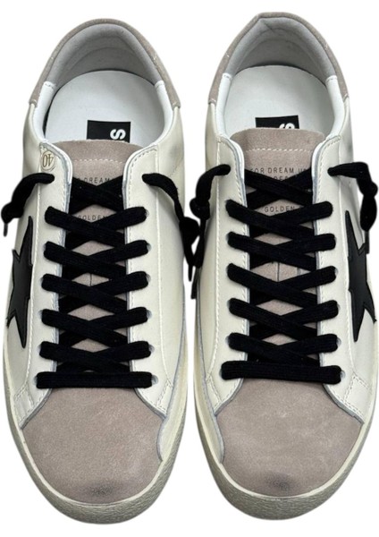 Golden Goose - Men’s Super‑star In White Leather White Black Nubuck Star - Erkek Sneaker Ayakkabı fırsatları