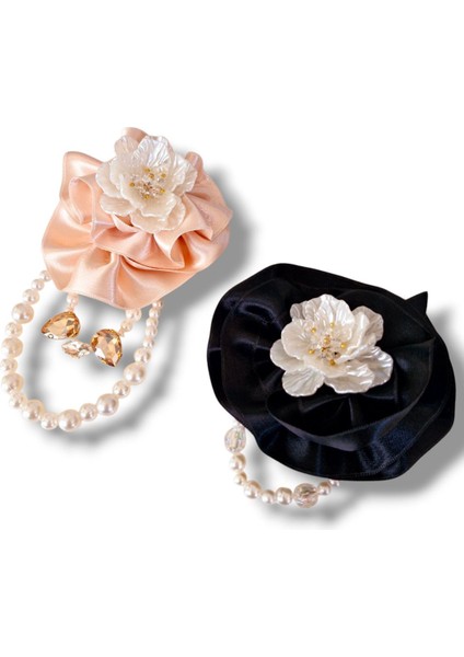 2 Li Pudra ve Siyah Saten Gül Broş, Yaka Iğnesi, Yaka Çiçeği modelleri