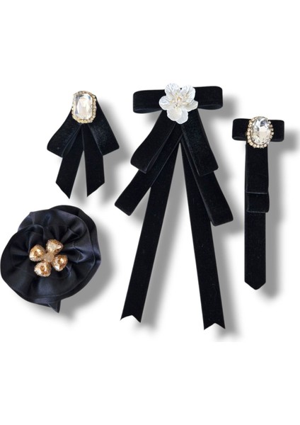 4 Lü Kadife Broş Set,yaka Iğnesi, Yaka Cicegi ,gül Broş