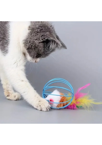 Bakgelal Renkli Metal Kafesli Peluş Fareli Kedi Oyuncağı – Hareketli Tüylü Top 6cm | Kediler Için Eğlenceli Oyun Topu fiyatları