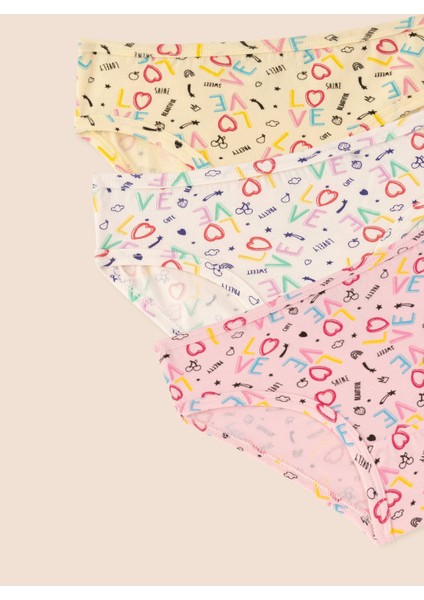 Kız Çocuk Organik Pamuklu Likralı Külot Empirme Love 3'lü Paket