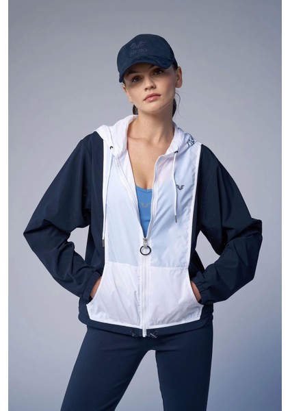 Kadın Lacivert Dokuma Kapüşonlu Spor Ceket 4172