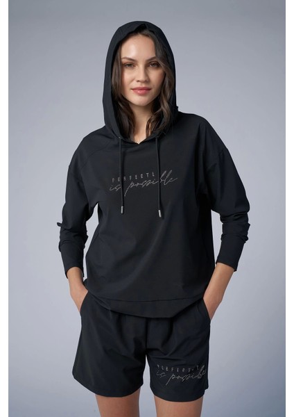 Kadın Siyah Ince Hafif Ince Kumaşlı Sweatshırt 4168 modelleri