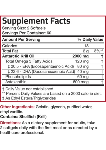 Antarctic Krill Yağı 2000 Mg – Yüksek Emilimli Omega‑3, Astaksantin & Fosfolipid Desteği | 60 Softjel