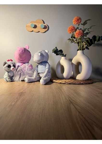 Bulut Desenli Ahşap Duvar Askısı - Çocuk ve Bebek Odası Için Dekoratif Askılık