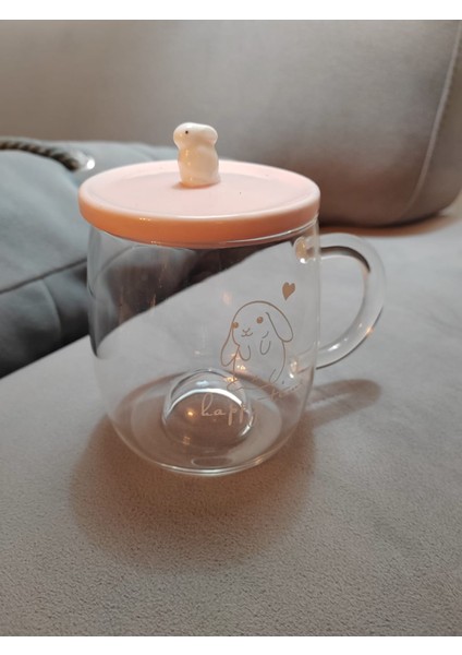 Tavşan Kabartmalı Şeffaf Kupa Bardak