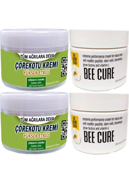 2 Adet Çörek Otu Kremi Büyük Boy 150 ml Krem + 2 Adet Bee Cure Krem 150 ml / Kas Diz Dirsek Sırt Bel Iskelet Agrilarina Masaj Seti