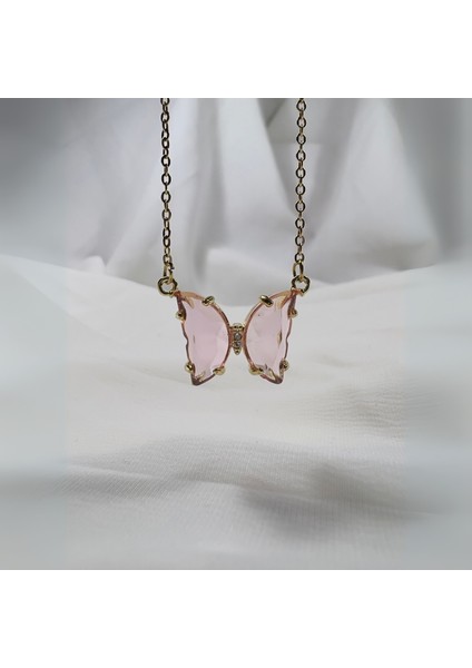 Kadın Altın Renk Paslanmaz Çelik Kelebek Kolye - Papillon Rose De Sucre