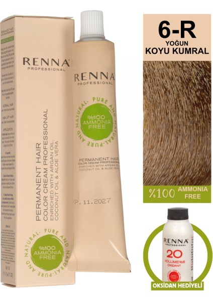 Amonyaksız Bitkisel Yıpranmış Saçlar Için Saç Boyası 6-R Yoğun Koyu Kumral 60ML
