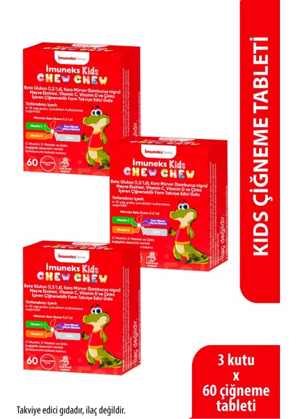Imuneks Kids Chew Chew Çiğneme Tableti 60 Tablet x 3 Adet