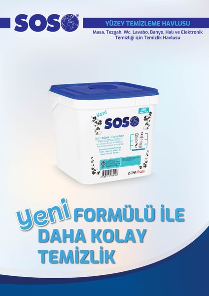 2 Adet x 250 Yaprak - Soso Kova Beyaz Sabun Kokulu Sirkeli Karbonatlı Yüzey Temizleme Mendili Dpmah