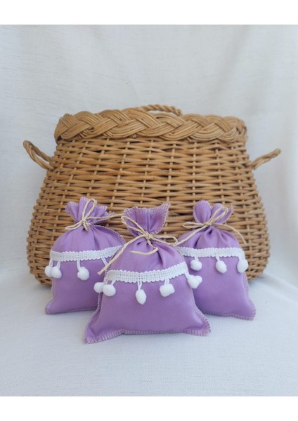 Hobizer Ponponlu 9X14 cm Çok Amaçlı Çerez Kına Lavanta Çerez Kesesi 10 Adet