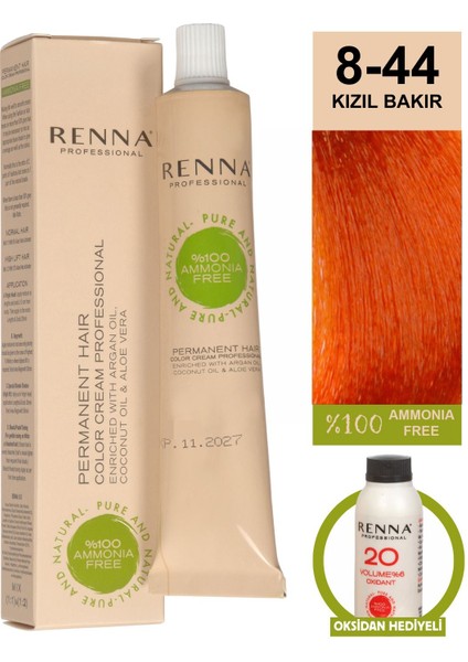 Amonyaksız Bitkisel Yıpranmış Saçlar İçin Saç Boyası 8-44 Kızıl Bakır 60 ml