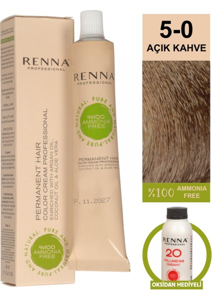 Amonyaksız Bitkisel Yıpranmış Saçlar İçin Saç Boyası 5-0 Açık Kahve 60 ml