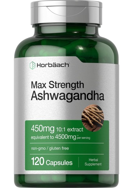 Horbäach Ashwaaaagandhann 10:1 Ekstre – 4,500 MG Hint Ginsengi Etkisi (Her Porsiyonda) | 120 Kapsül modelleri