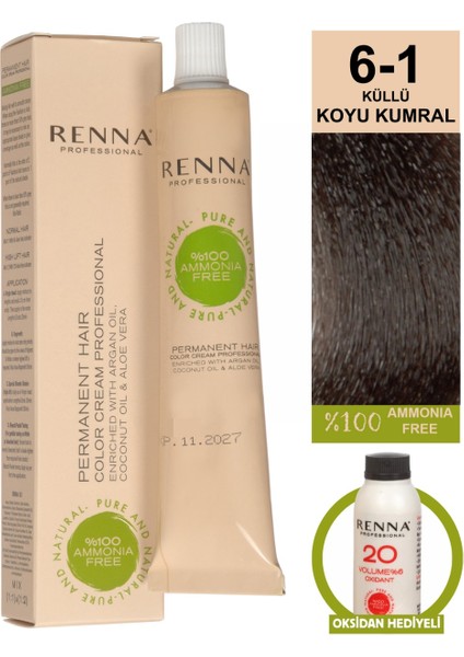 Amonyaksız Bitkisel Yıpranmış Saçlar İçin Saç Boyası 6-1 Küllü Koyu Kumral 60 ml