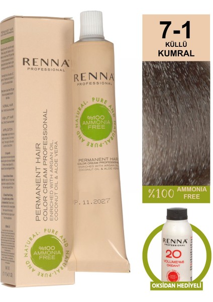 Amonyaksız Bitkisel Yıpranmış Saçlar İçin Saç Boyası 7-1 Küllü Kumral 60 ml