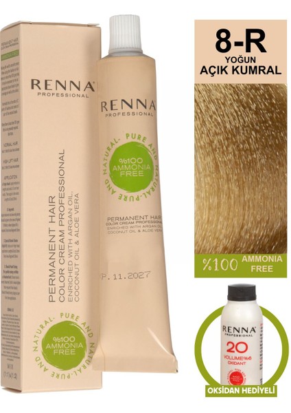 Amonyaksız Bitkisel Yıpranmış Saçlar İçin Saç Boyası 8-R Yoğun Açık Kumral 60 ml