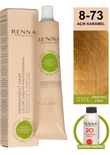 Amonyaksız Bitkisel Yıpranmış Saçlar İçin Saç Boyası 8-73 Açık Karamel 60 ml