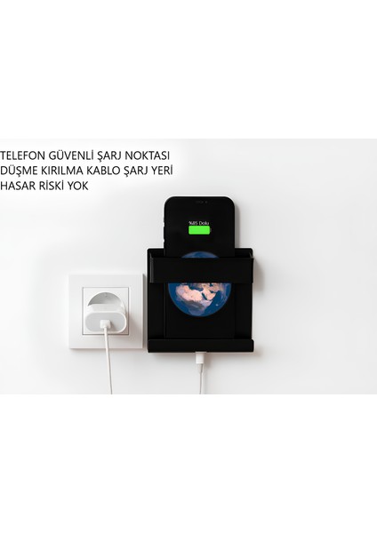Metal Yapıştırmalı Çok Fonksiyonlu Telefon Şarj Tutucu Şarj Aleti ve Telefon Standı Kablo Tutucu
