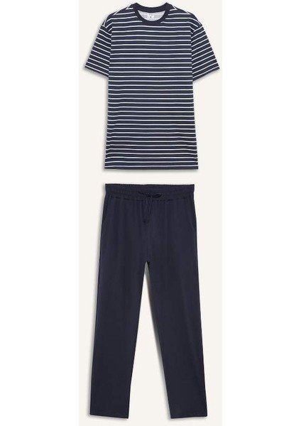 Yeni Sezon Pijama Takımı Regular Fit Çizgili Kısa Kollu Üst Uzun Alt