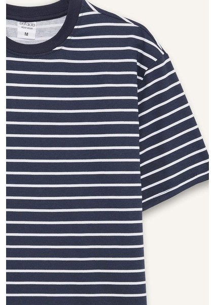 Yeni Sezon Pijama Takımı Regular Fit Çizgili Kısa Kollu Üst Uzun Alt