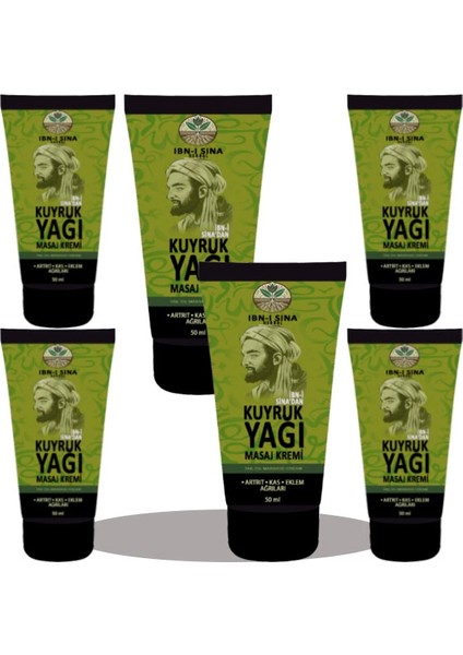 Ibn-I Sina Kuyruk Yağı Kremi Sırt Bel Kas Diz Kol Bacaklar Iskelet Uygulama Ağrıkremi 6 Adet 50ML