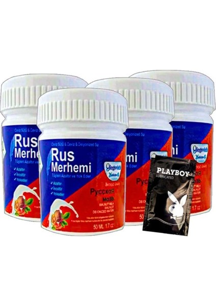 Playboy Blue Rus Merhemi 4 Tane x 50 ml Tüy Dökücü Krem + 1 Armağan Jel