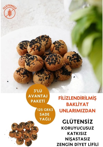Glutensiz Mahlepli Tuzlu Kurabiye 3'lü Avantaj Paketi (125 Grx3)